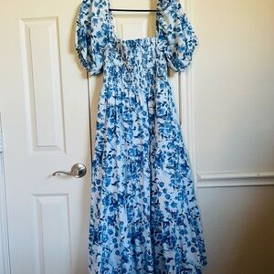 Abercrombie & Fitch White Dress with Blue Floral Maxi